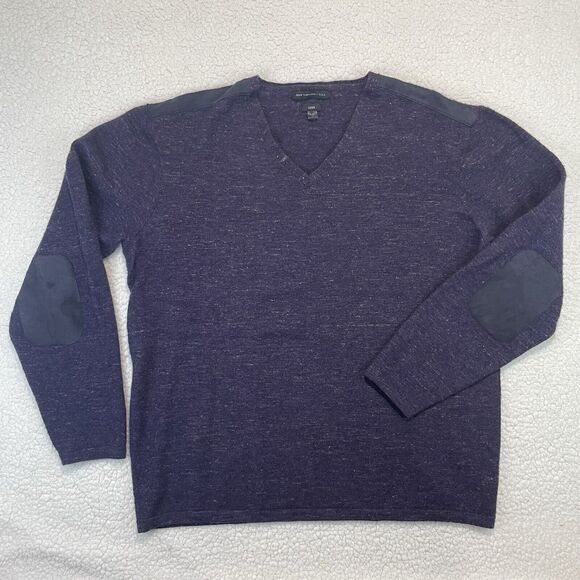 John Varvatos USA Luxe V-Neck Purple Wool Linen Sweater Mens Size XXL Leather